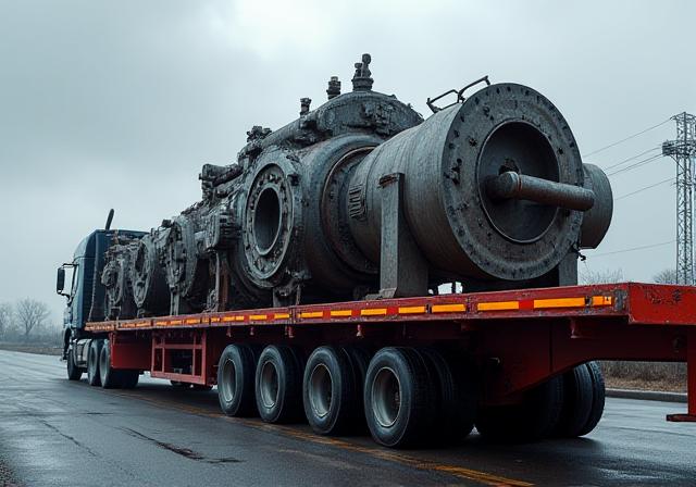 Flatbed trailer hauling industrial equipment