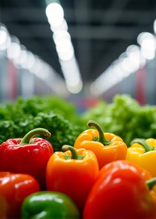 Fresh organic vegetables in a grocery distribution center