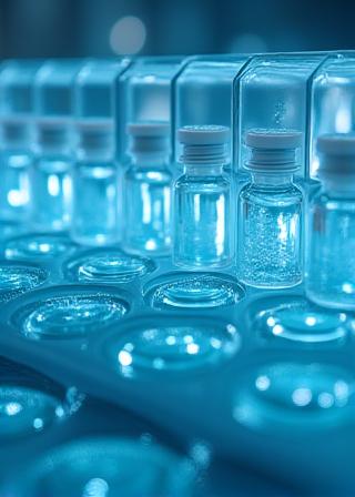 Close up of medical vials in a cold storage environment
